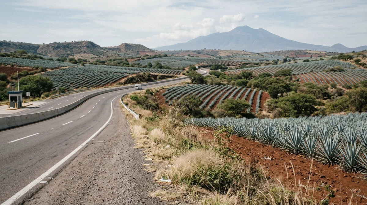 Highway 15D crossing the agave valley between Guadalajara and Tequila, Jalisco